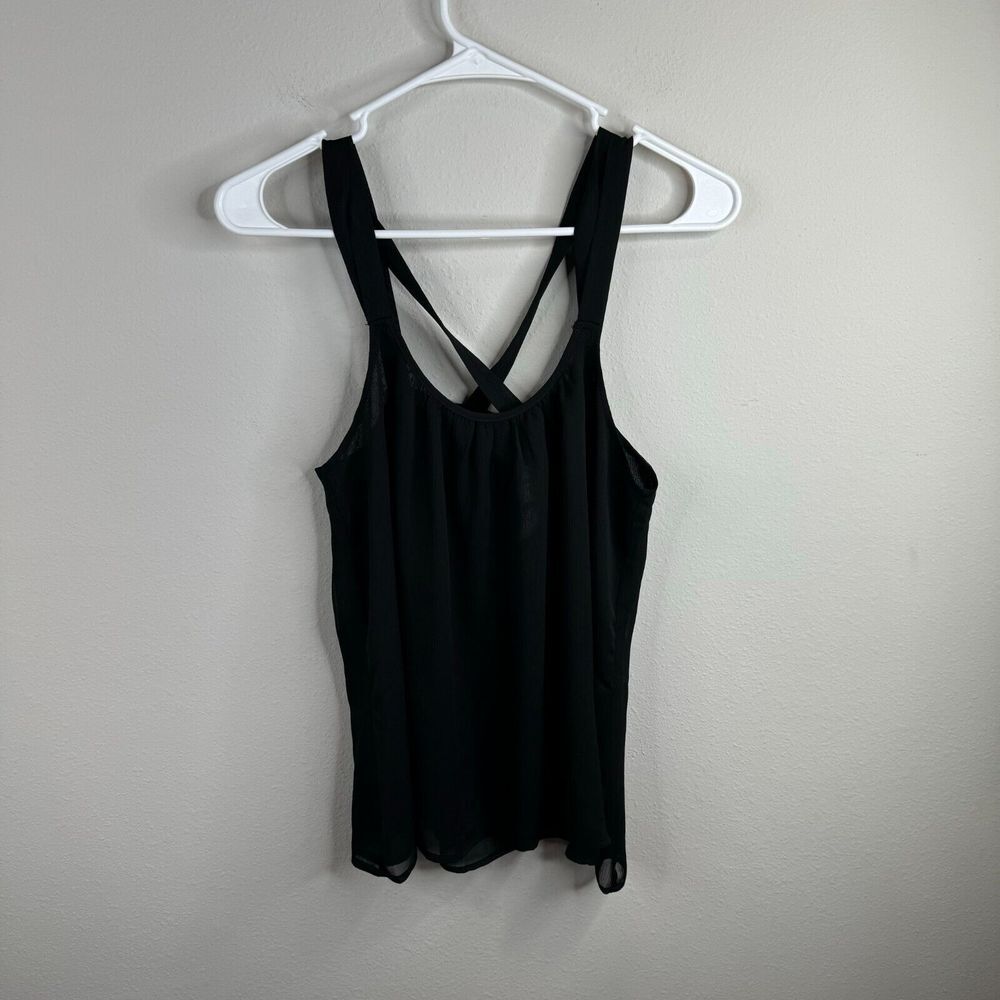 Express Womens Top‎ size S Solid Black Casual Cross in Back Going Out NWT